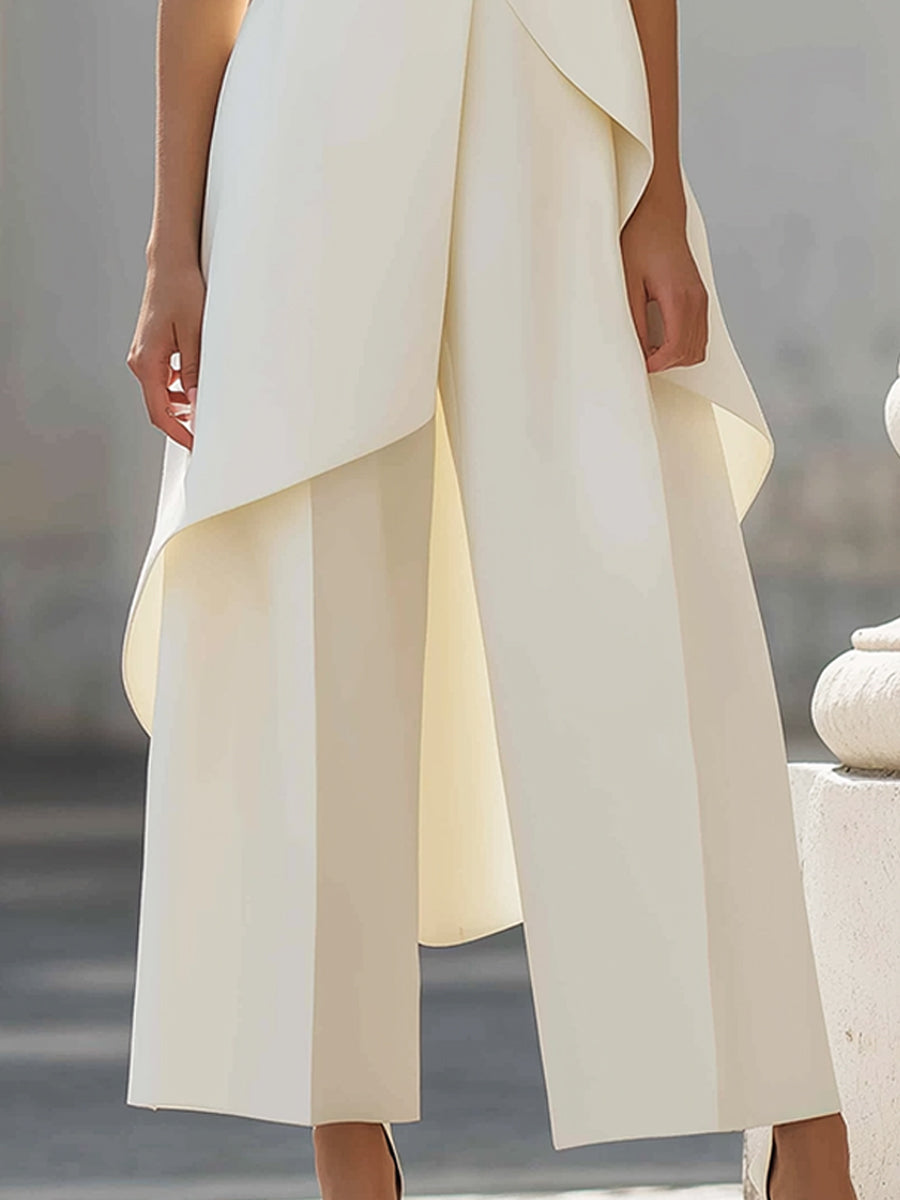 Catalina | Conjunto de Top Asimétrico Sin Mangas y Pantalón Ancho
