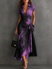Maude | Vestido Midi Envolvente con Estampado Abstracto y Volantes