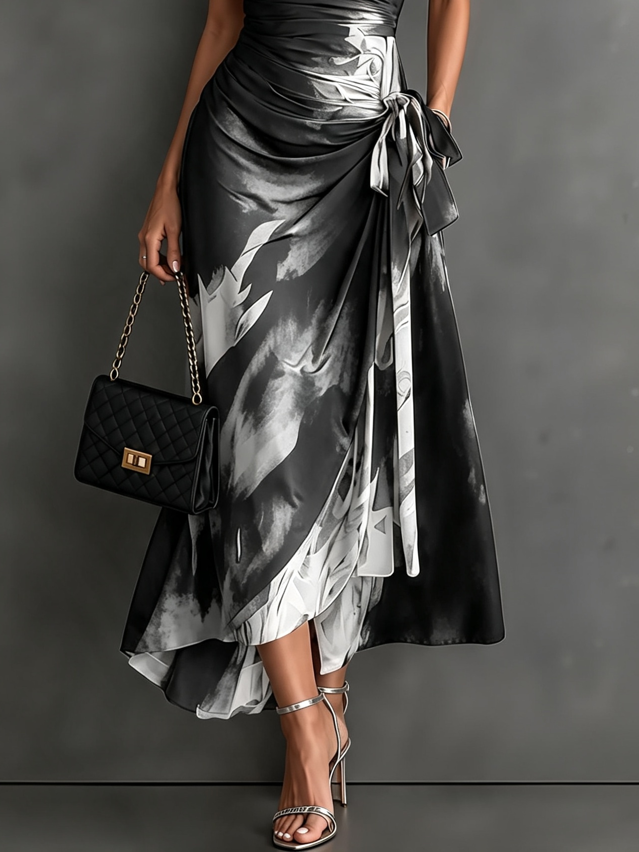 Maude | Vestido Midi Envolvente con Estampado Abstracto y Volantes