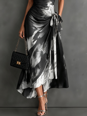 Maude | Vestido Midi Envolvente con Estampado Abstracto y Volantes