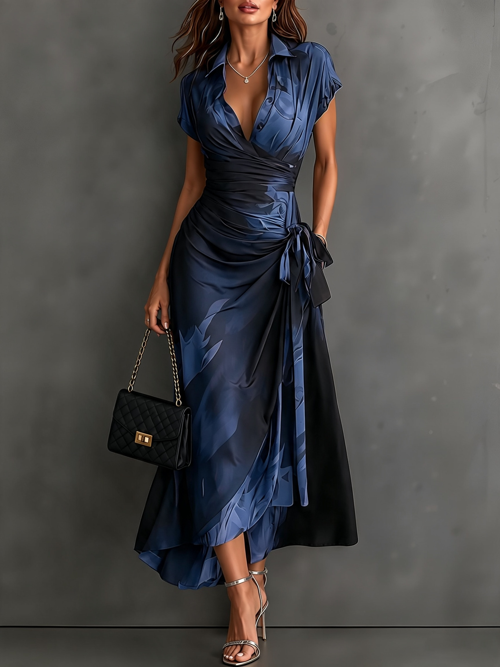 Maude | Vestido Midi Envolvente con Estampado Abstracto y Volantes