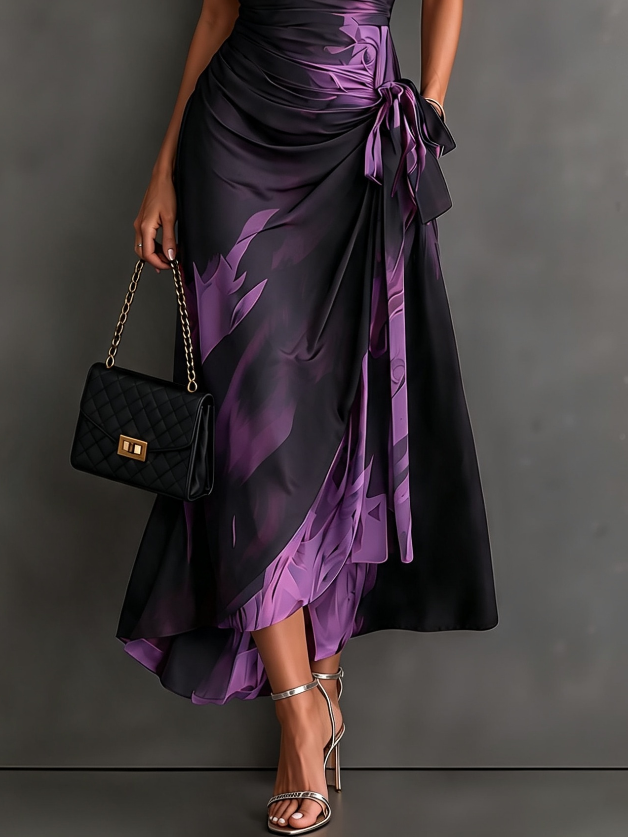 Maude | Vestido Midi Envolvente con Estampado Abstracto y Volantes