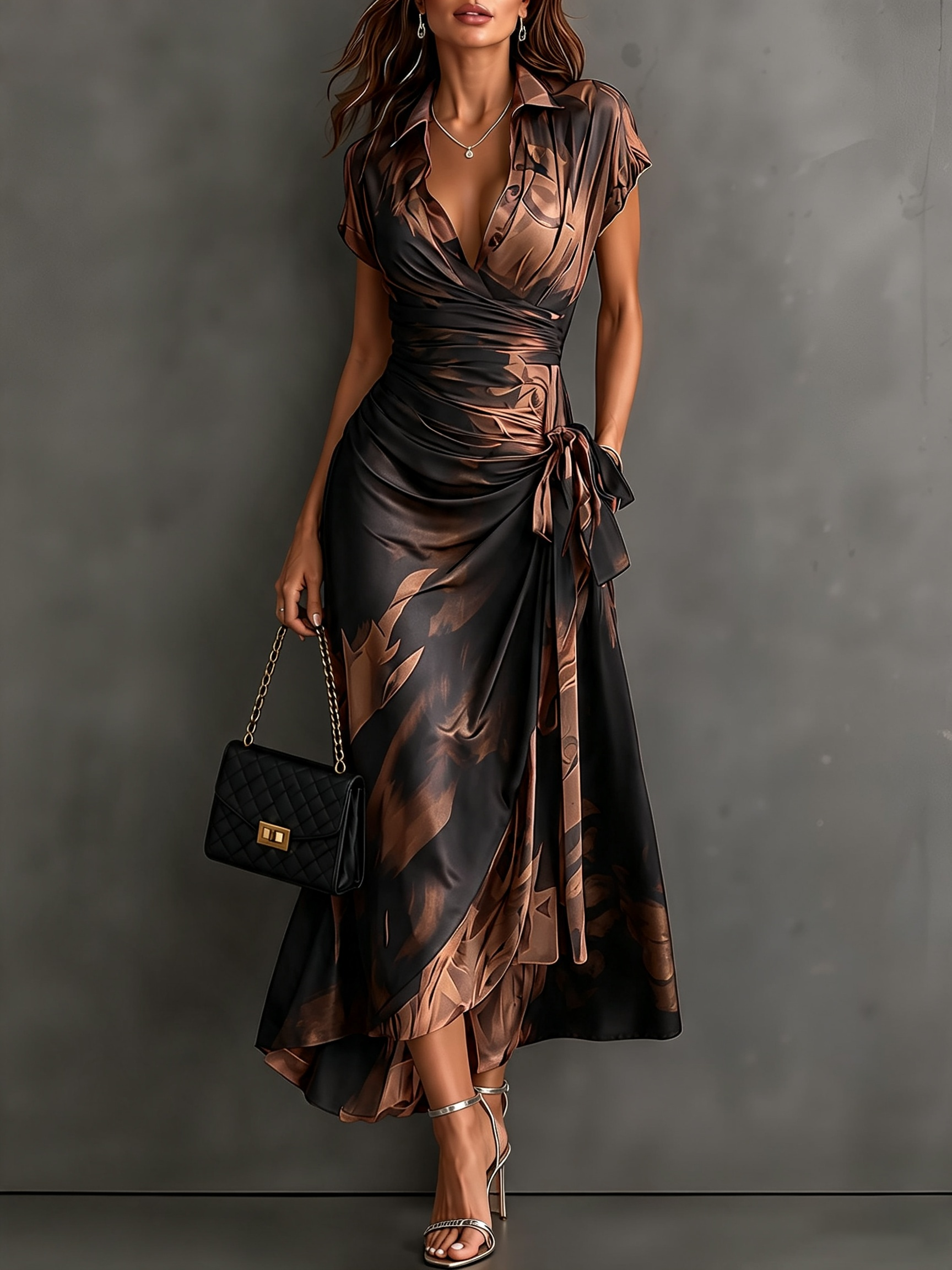 Maude | Vestido Midi Envolvente con Estampado Abstracto y Volantes