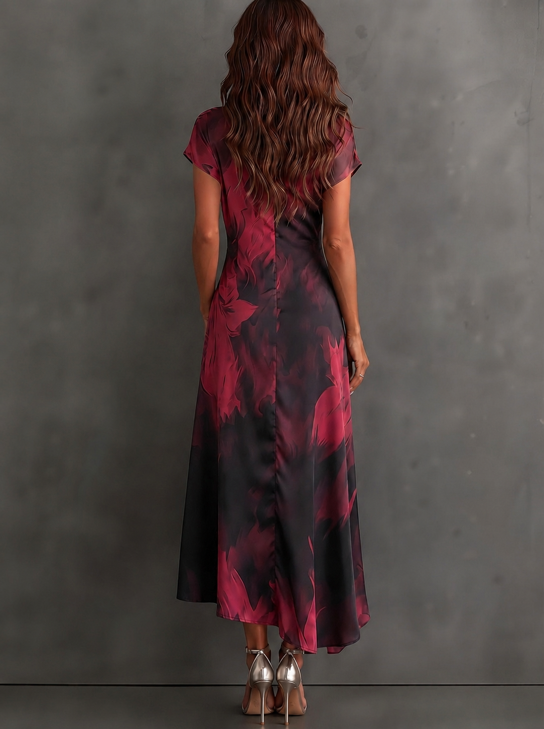 Maude | Vestido Midi Envolvente con Estampado Abstracto y Volantes