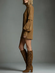 Romy | Vestido Mini de Ante Vintage con Cuello Alto