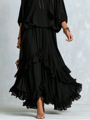 Ondine | Conjunto de Top de Chiffon con Flecos y Falda con Volantes