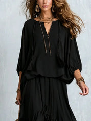 Ondine | Conjunto de Top de Chiffon con Flecos y Falda con Volantes