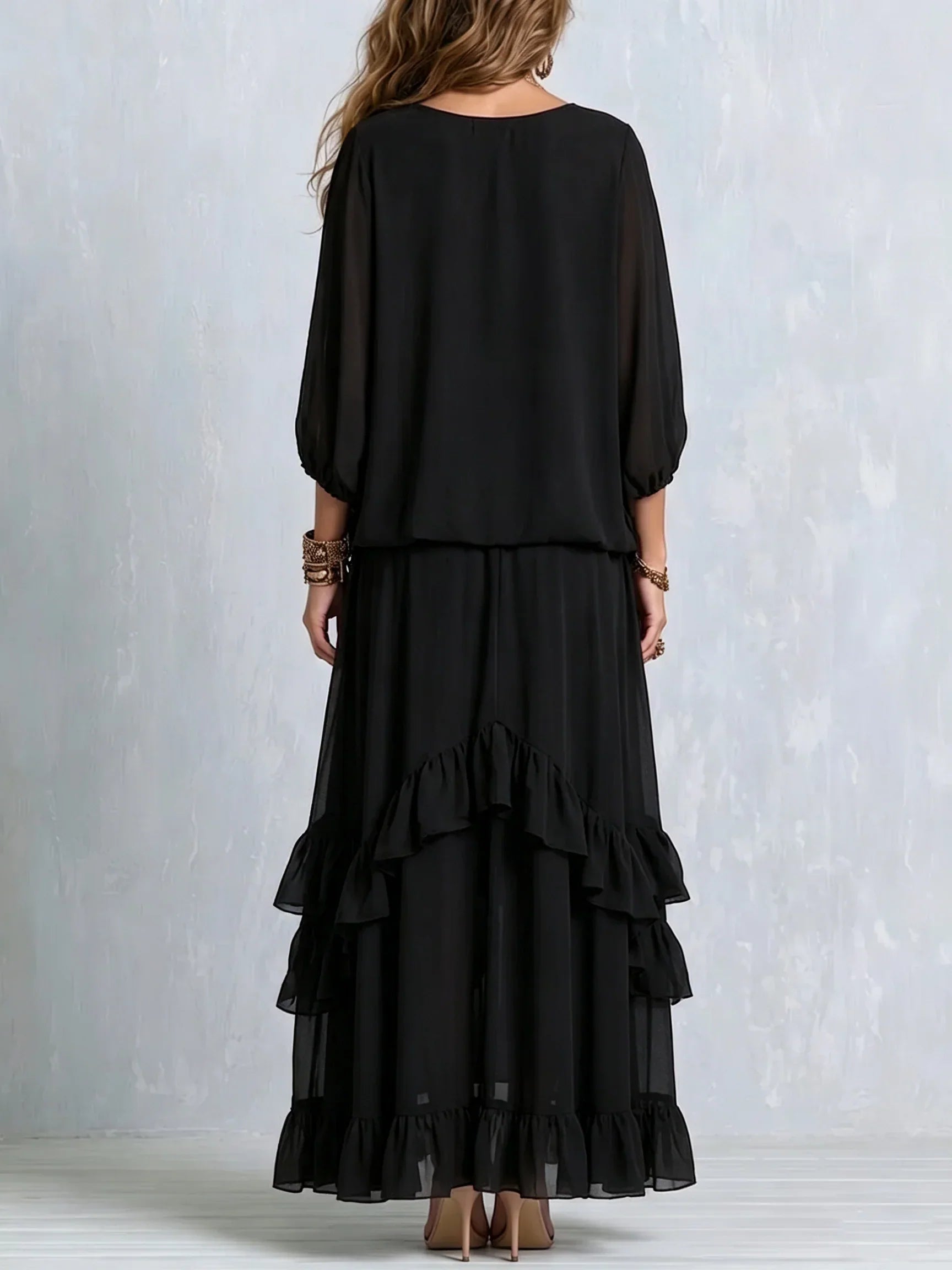 Ondine | Conjunto de Top de Chiffon con Flecos y Falda con Volantes