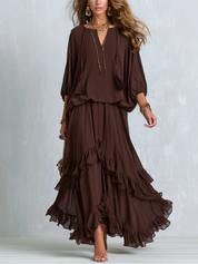 Ondine | Conjunto de Top de Chiffon con Flecos y Falda con Volantes