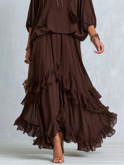 Ondine | Conjunto de Top de Chiffon con Flecos y Falda con Volantes