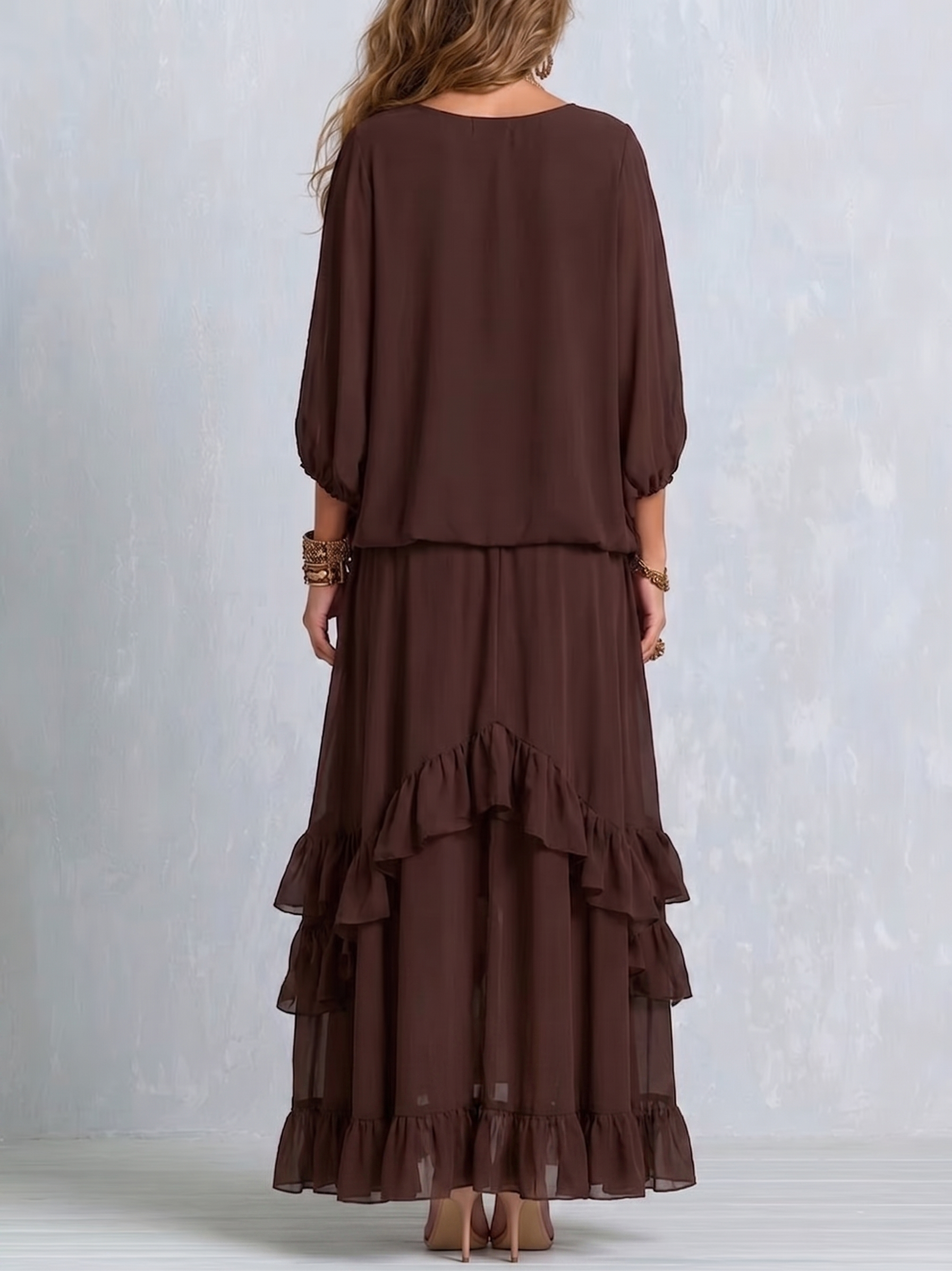 Ondine | Conjunto de Top de Chiffon con Flecos y Falda con Volantes