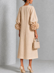 Capucine | Vestido Midi con Botones de Flor y Mangas Abullonadas