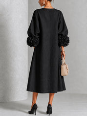 Capucine | Vestido Midi con Botones de Flor y Mangas Abullonadas