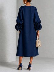 Capucine | Vestido Midi con Botones de Flor y Mangas Abullonadas