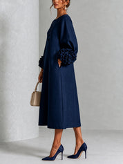 Capucine | Vestido Midi con Botones de Flor y Mangas Abullonadas