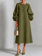 Capucine | Vestido Midi con Botones de Flor y Mangas Abullonadas