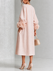 Capucine | Vestido Midi con Botones de Flor y Mangas Abullonadas