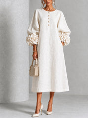 Capucine | Vestido Midi con Botones de Flor y Mangas Abullonadas