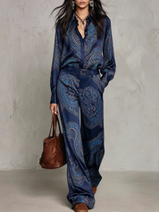 Joséphine | Conjunto de Camisa y Pantalón Ancho de Satén con Estampado Paisley