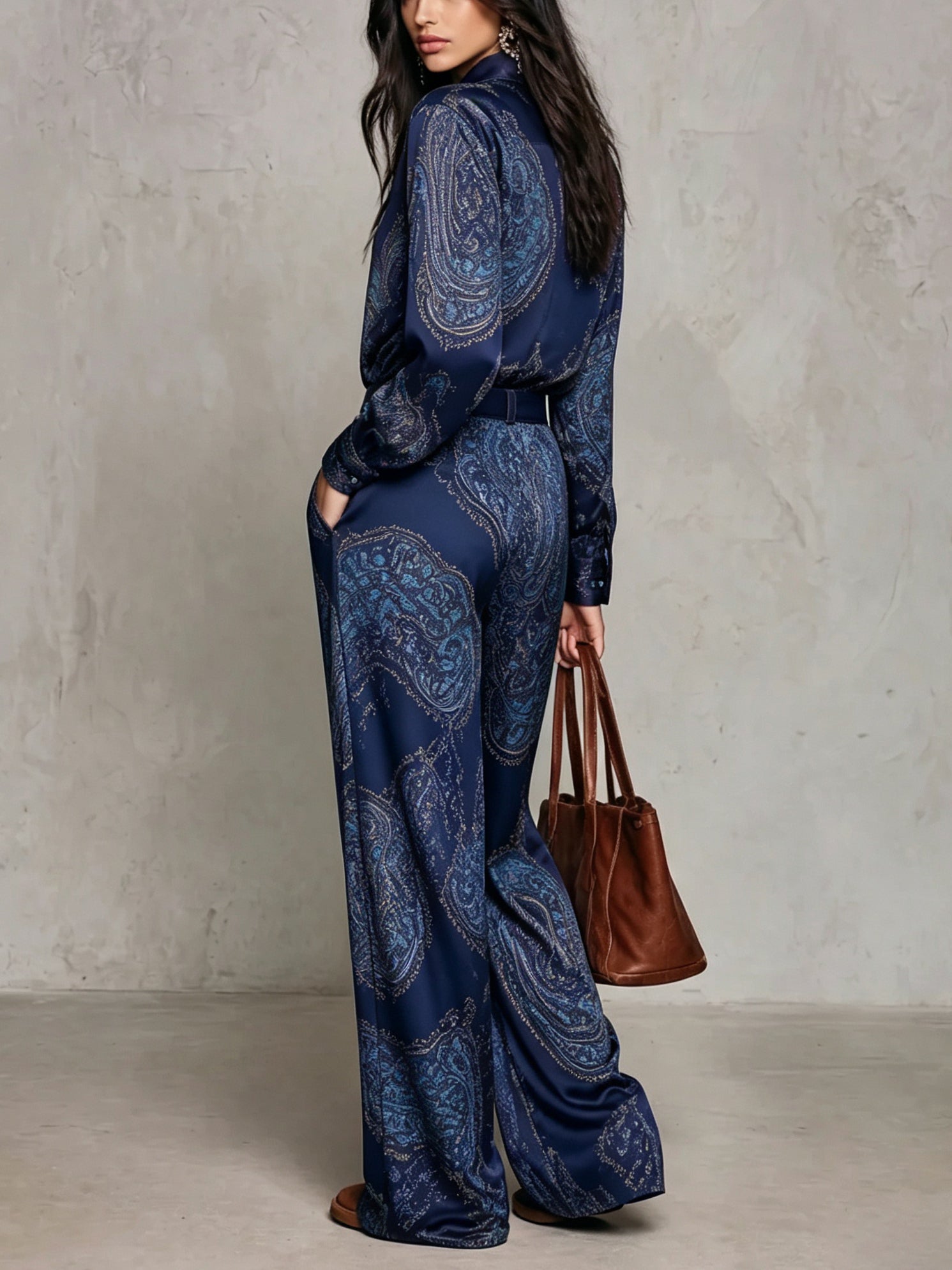 Joséphine | Conjunto de Camisa y Pantalón Ancho de Satén con Estampado Paisley