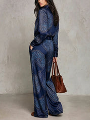 Joséphine | Conjunto de Camisa y Pantalón Ancho de Satén con Estampado Paisley