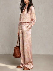 Joséphine | Conjunto de Camisa y Pantalón Ancho de Satén con Estampado Paisley