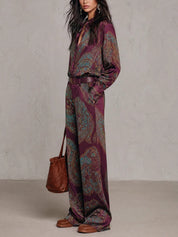 Joséphine | Conjunto de Camisa y Pantalón Ancho de Satén con Estampado Paisley