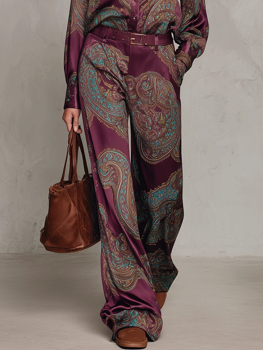 Joséphine | Conjunto de Camisa y Pantalón Ancho de Satén con Estampado Paisley