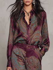 Joséphine | Conjunto de Camisa y Pantalón Ancho de Satén con Estampado Paisley