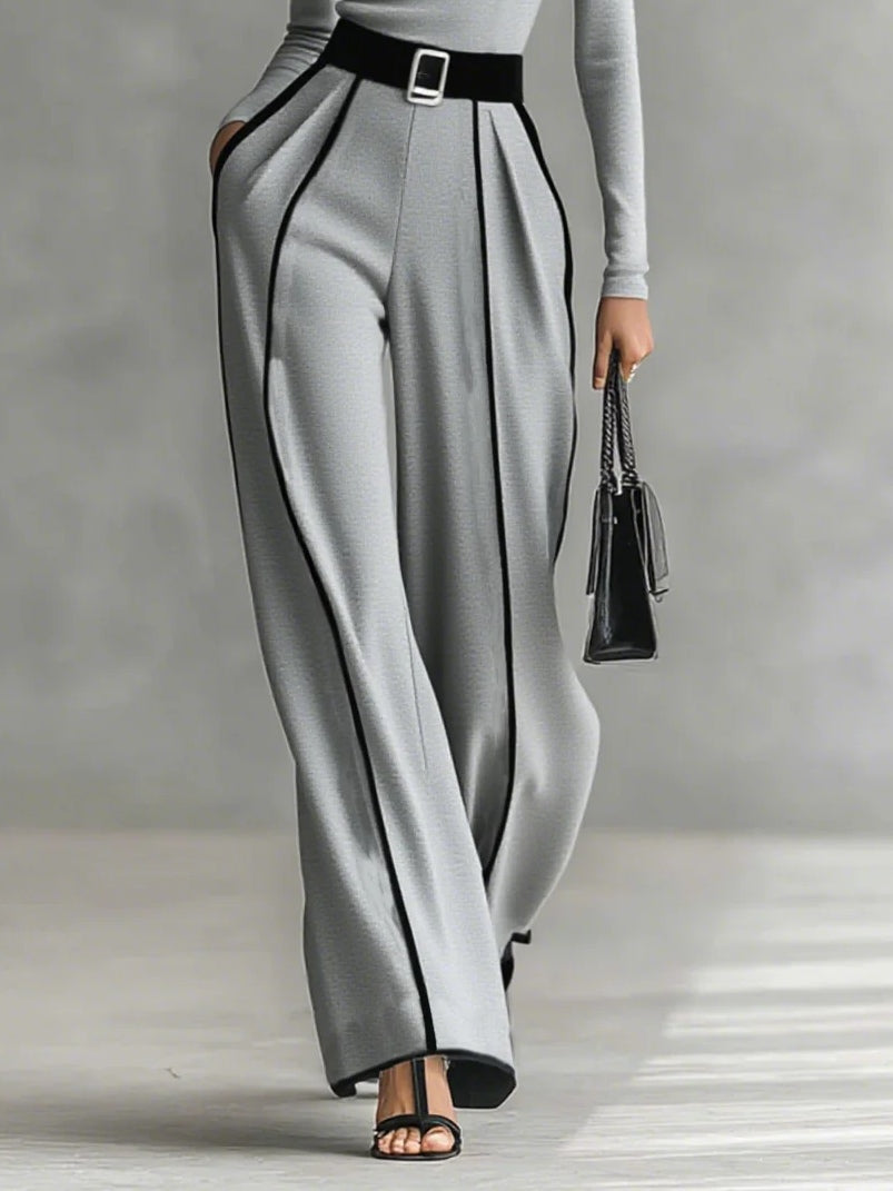 Adèle | Conjunto de Cuello Alto con Ribetes Blancos y Pantalón Ancho