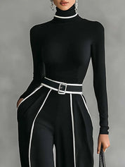 Adèle | Conjunto de Cuello Alto con Ribetes Blancos y Pantalón Ancho