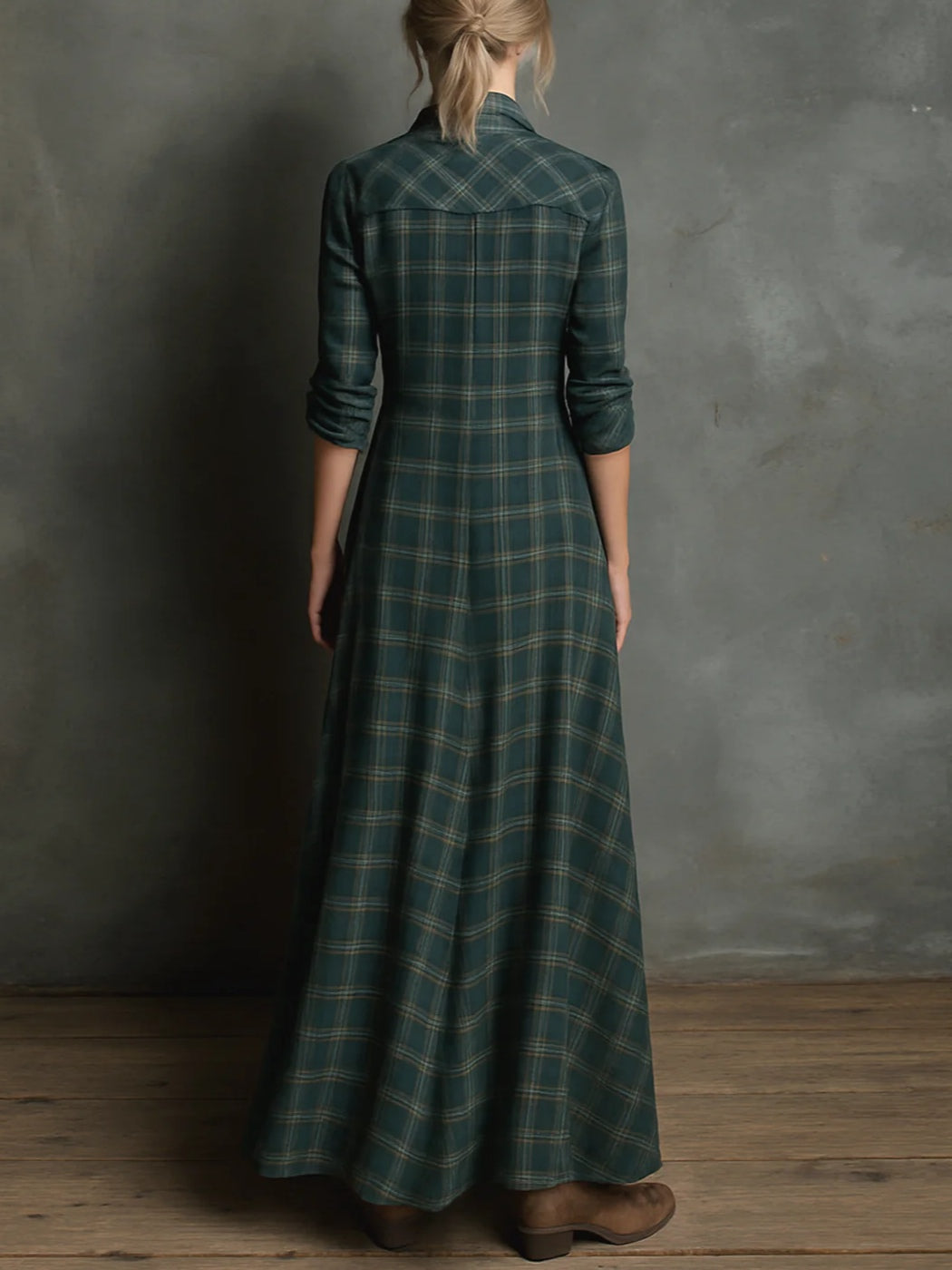 Margaux | Vestido Camisa Largo con Cuello Vichy