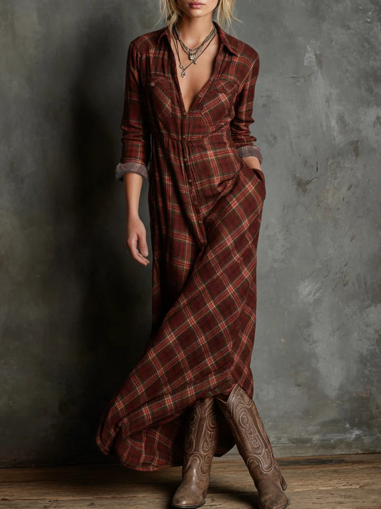 Margaux | Vestido Camisa Largo con Cuello Vichy