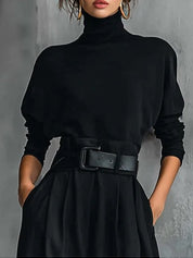 Noëlla | Conjunto de Top de Cuello Alto Negro y Pantalón Recto