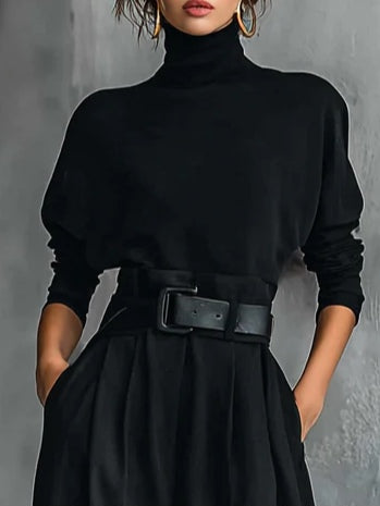 Noëlla | Conjunto de Top de Cuello Alto Negro y Pantalón Recto