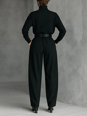 Noëlla | Conjunto de Top de Cuello Alto Negro y Pantalón Recto