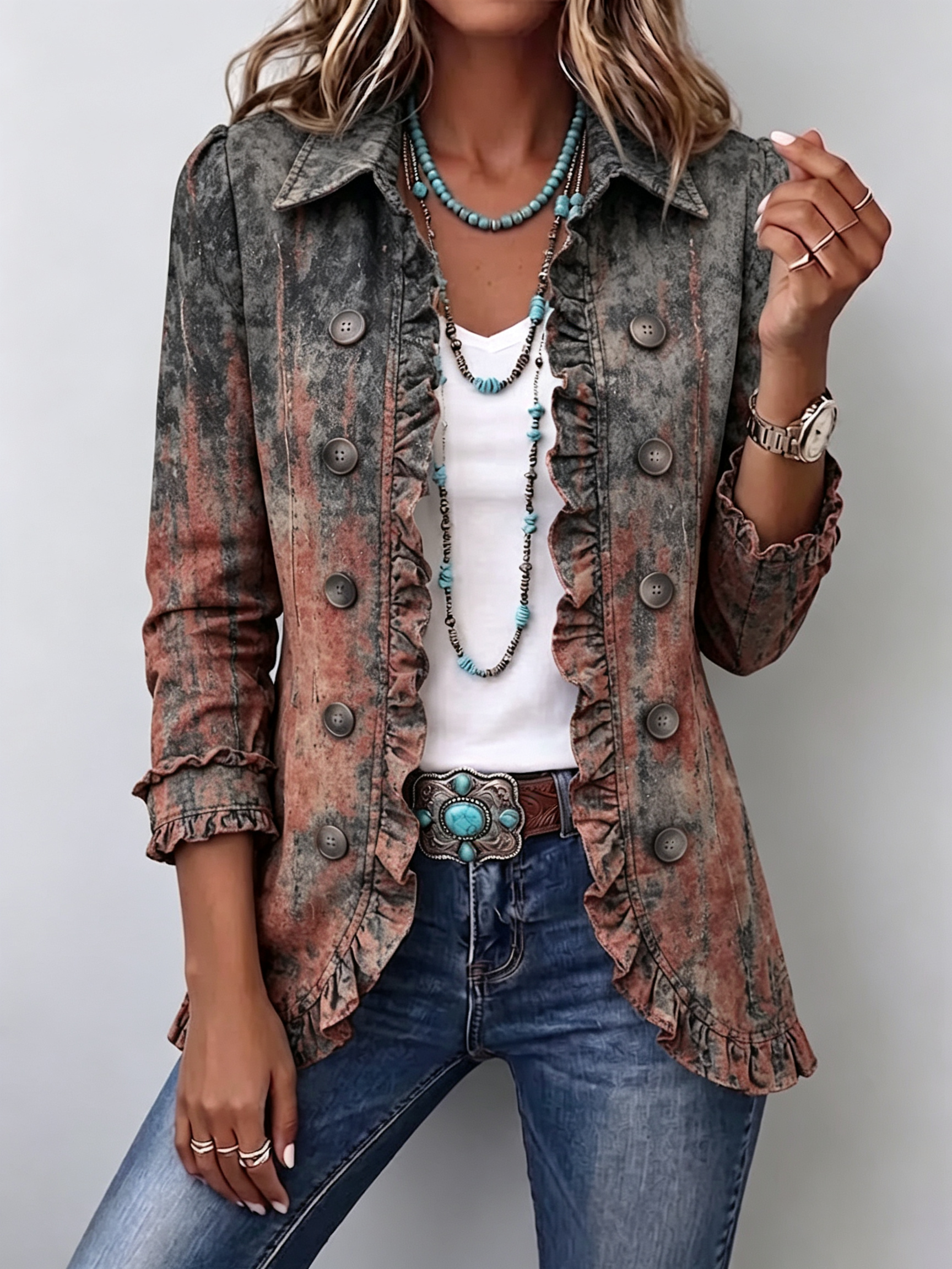 Rosana | Chaqueta Degradado Texturizado con Volantes