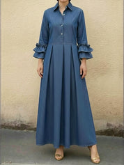 Lucía | Vestido Maxi Camisero con Manga Bufante y Falda Plisada