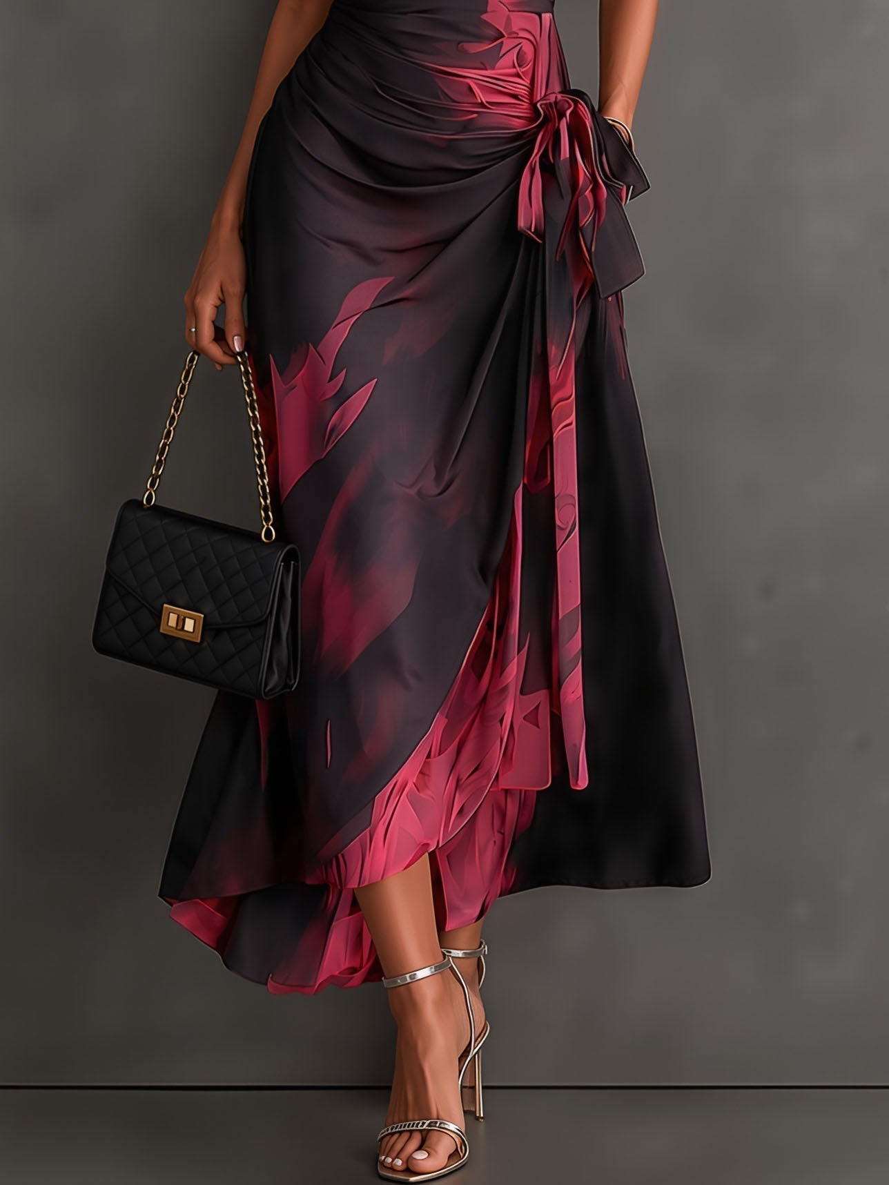 Maude | Vestido Midi Envolvente con Estampado Abstracto y Volantes
